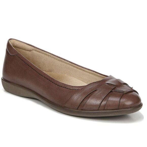 NATURALIZER Womens Cinnamon Brown Freeport Round Toe Slip On Leather Flats - Picture 1 of 8